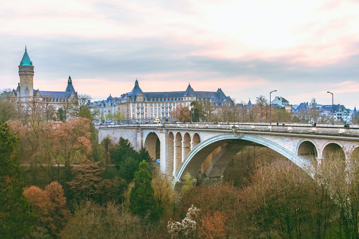 The Adolphe Bridge in Luxembourg City in autumn