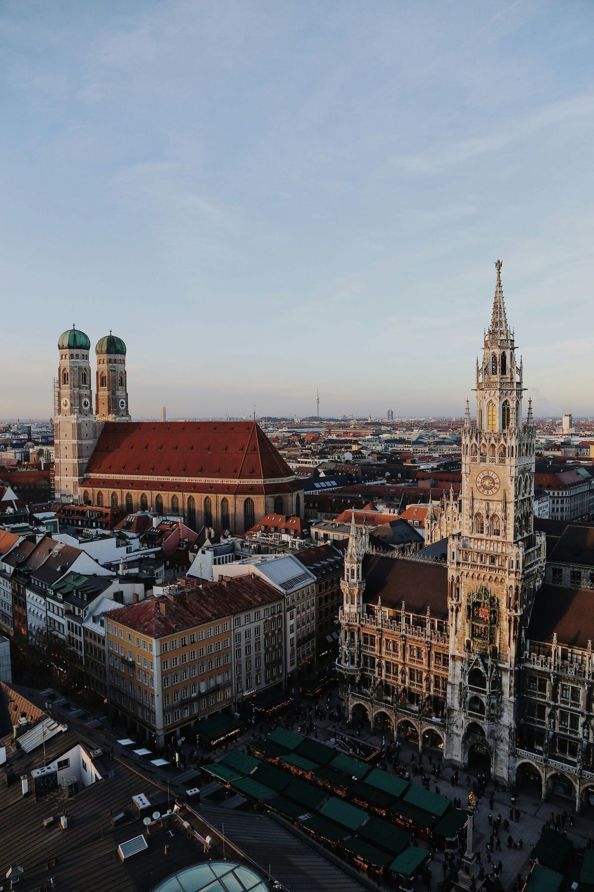 Marienplatz and the Frauenkirche in Munich, seen from above